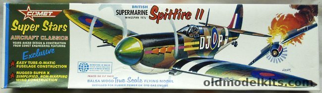 Comet Supermarine Spitfire II - 19.5 inch Wingspan Gas or Rubber Powered Wooden Aircraft Kit, 1620 plastic model kit